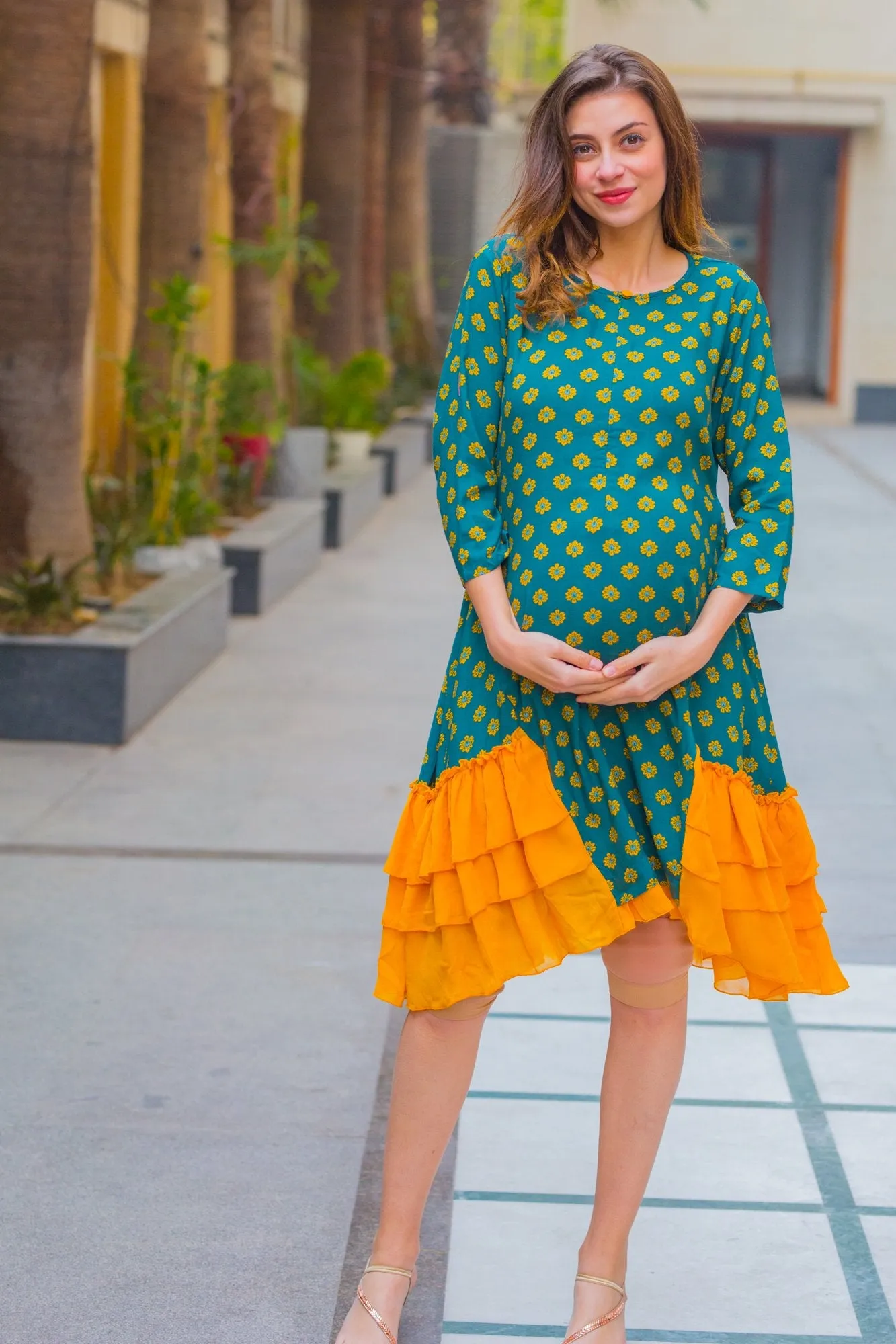 Forest Green Maternity & Nursing Dress