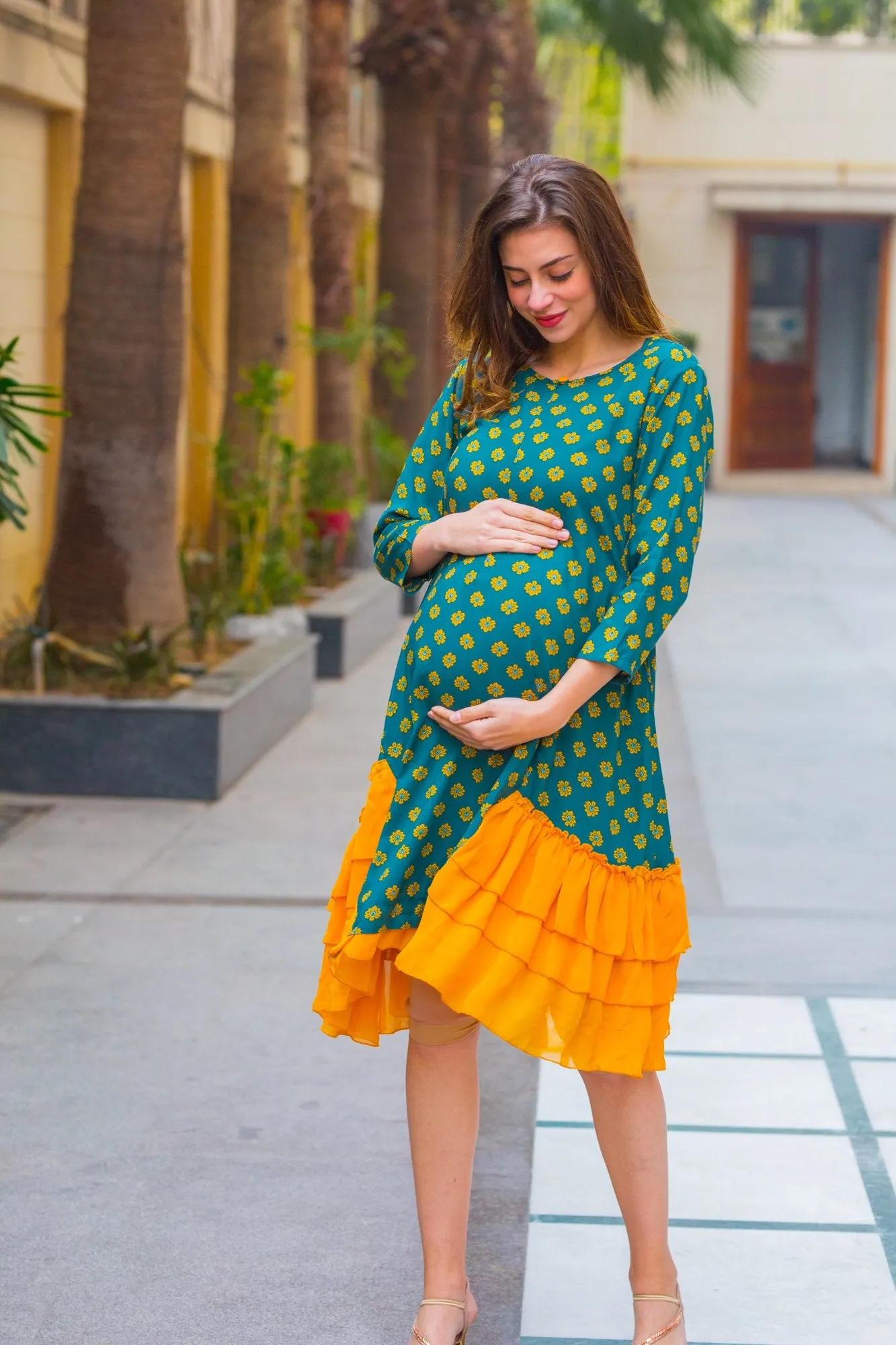 Forest Green Maternity & Nursing Dress