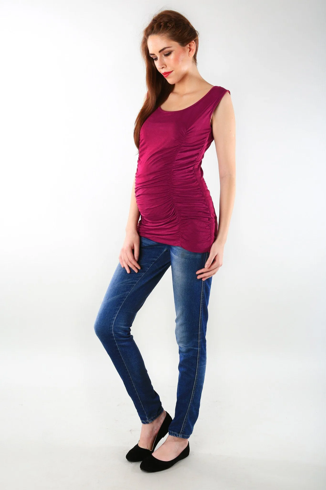 Gathered Deep Pink Maternity Tank Top