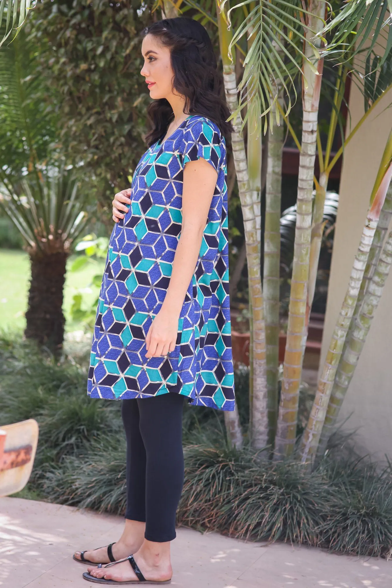 Geo Viscose Maternity & Nursing Night Dress