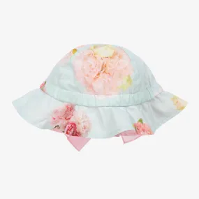 Girls Blue Cotton Floral Sun Hat