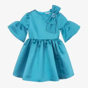 Girls Blue Satin Bow Dress