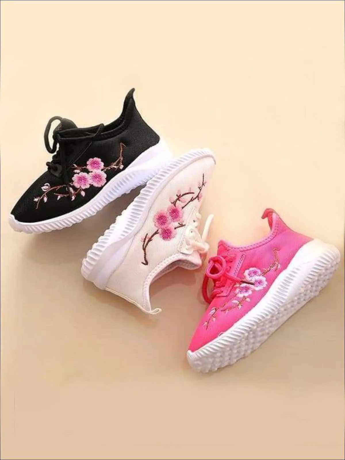 Girls Floral Embroidered Sneakers By Liv and Mia