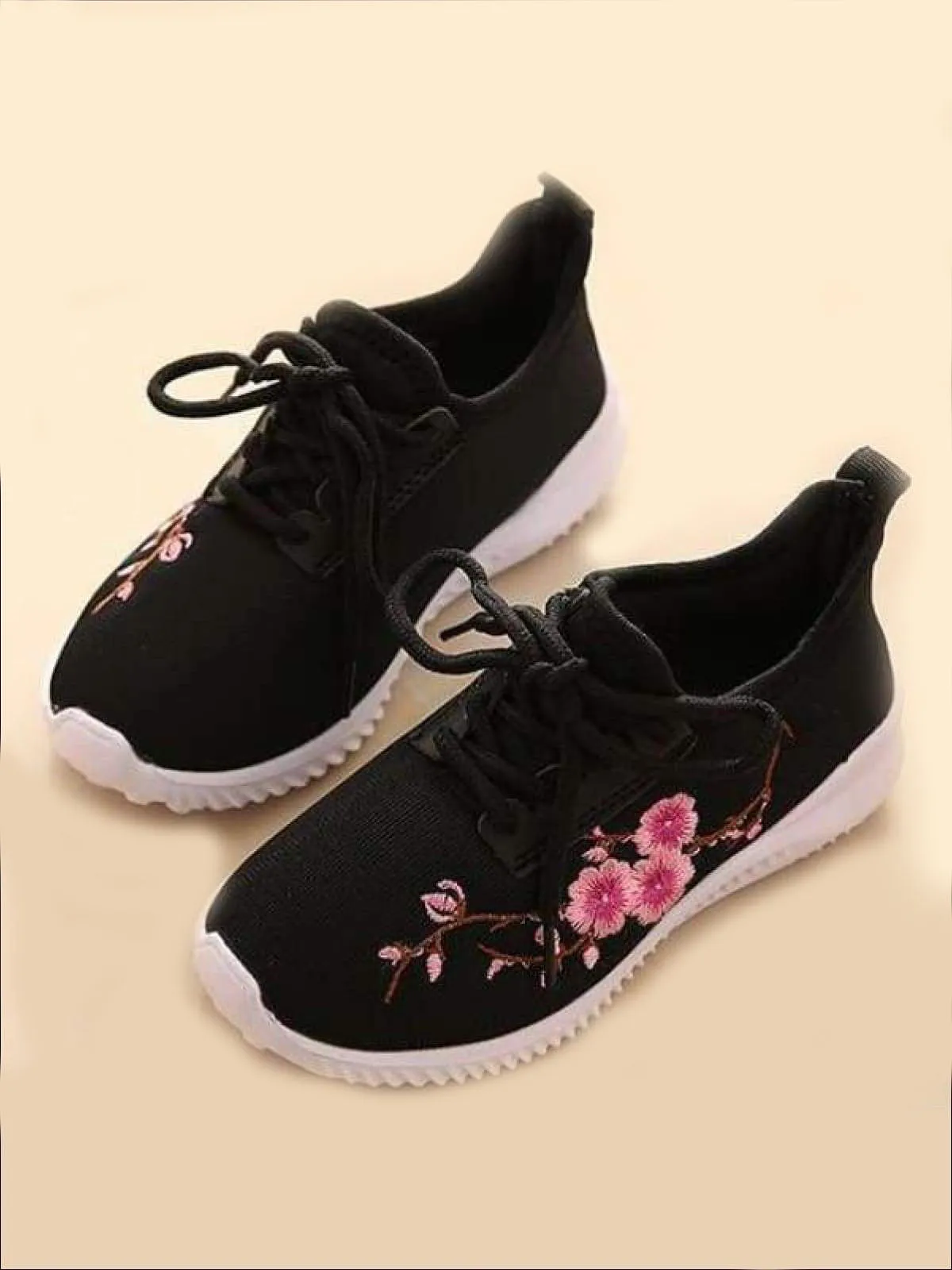 Girls Floral Embroidered Sneakers By Liv and Mia