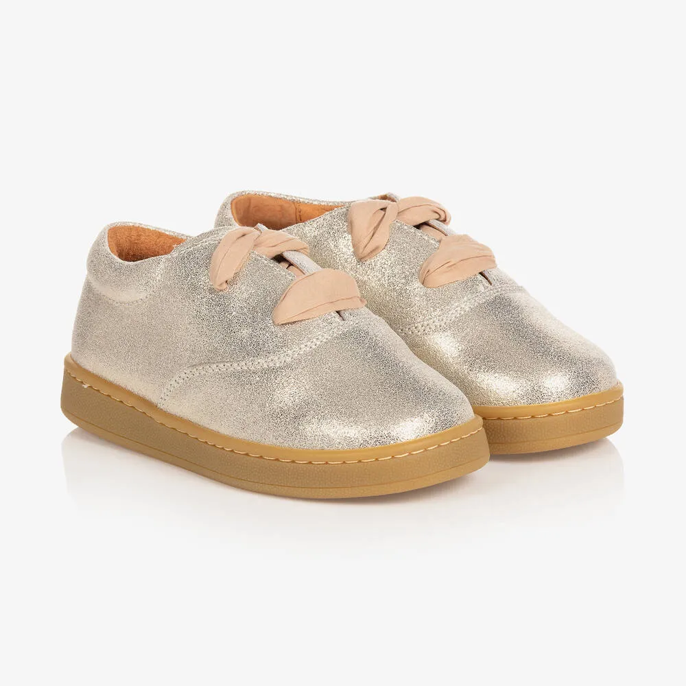 Girls Glittery Gold Leather Trainers