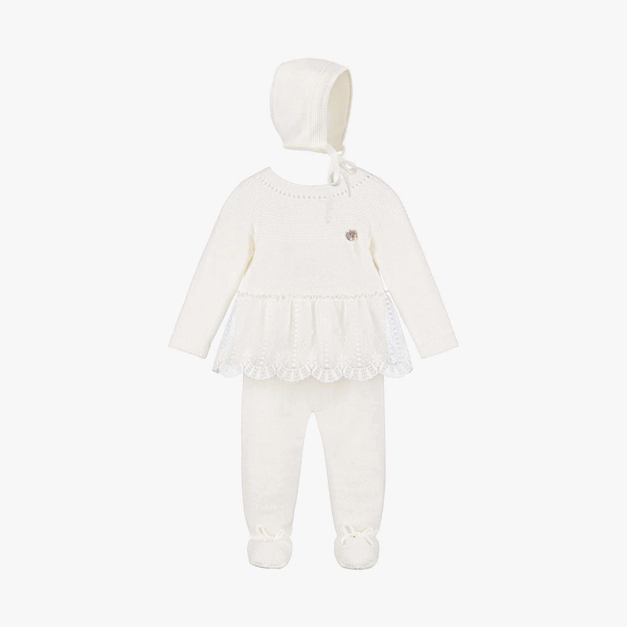 Girls Ivory Knitted Babysuit & Hat Set