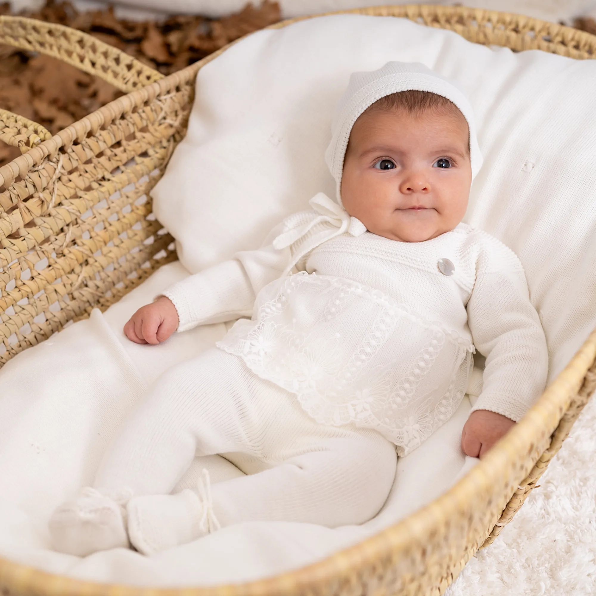 Girls Ivory Knitted Babysuit & Hat Set