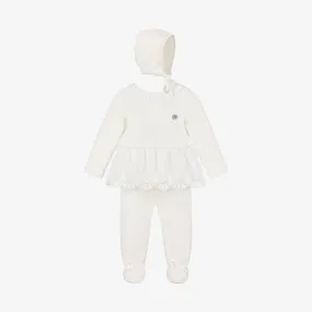 Girls Ivory Knitted Babysuit & Hat Set