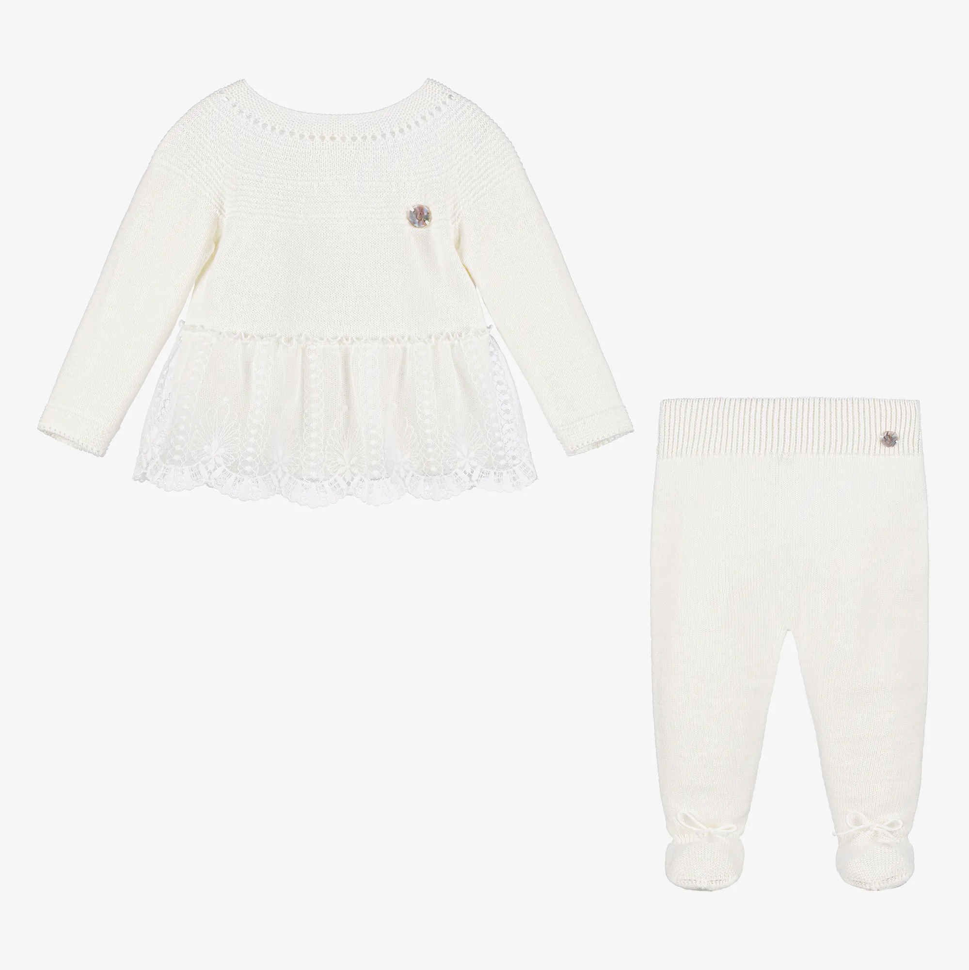 Girls Ivory Knitted Babysuit & Hat Set