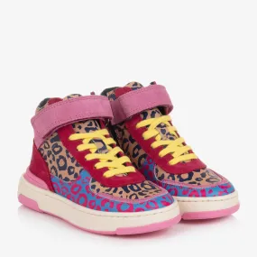 Girls Pink Leopard Print High-Top Trainers