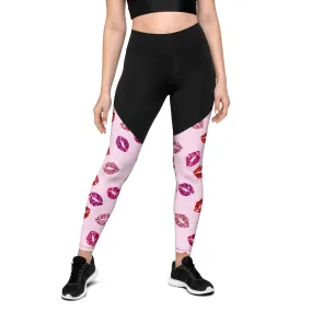 Glitter Print Kisses Compression Leggings