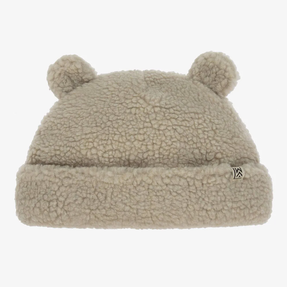 Grey Sherpa Fleece Teddy Ears Beanie Hat