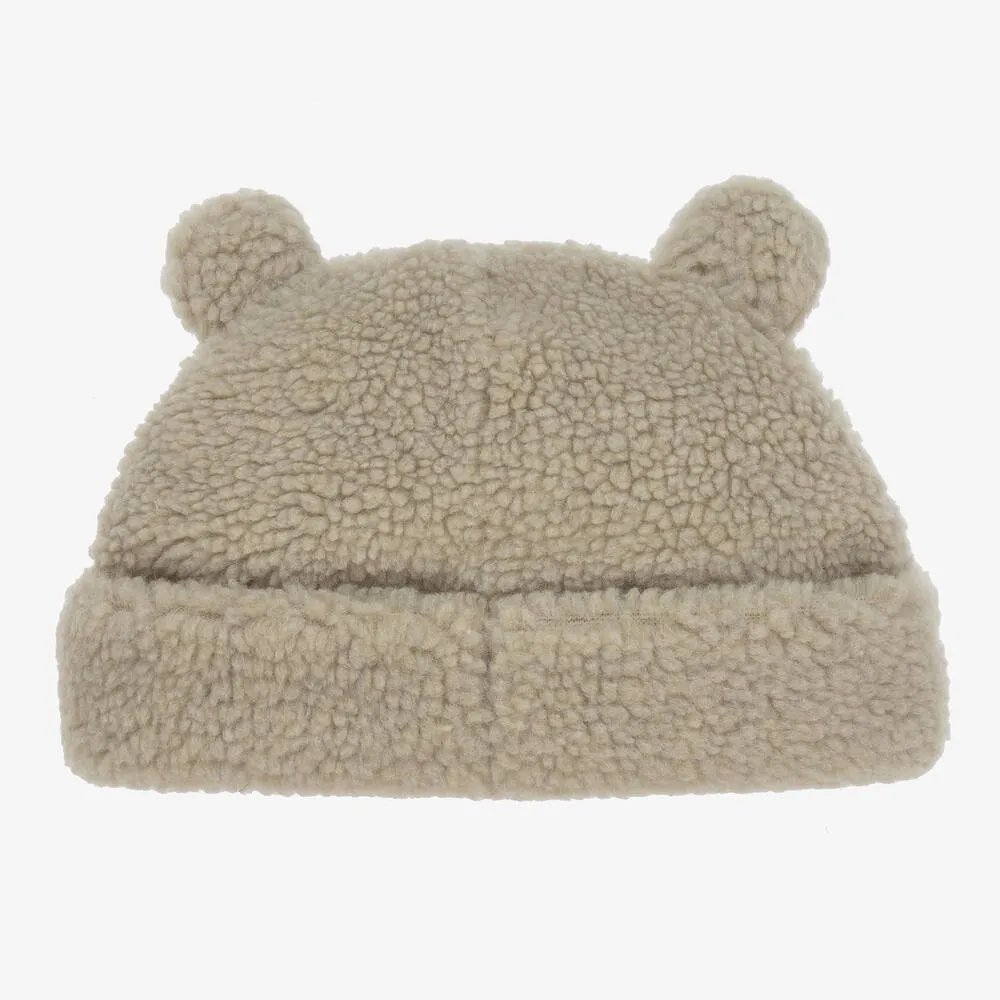 Grey Sherpa Fleece Teddy Ears Beanie Hat