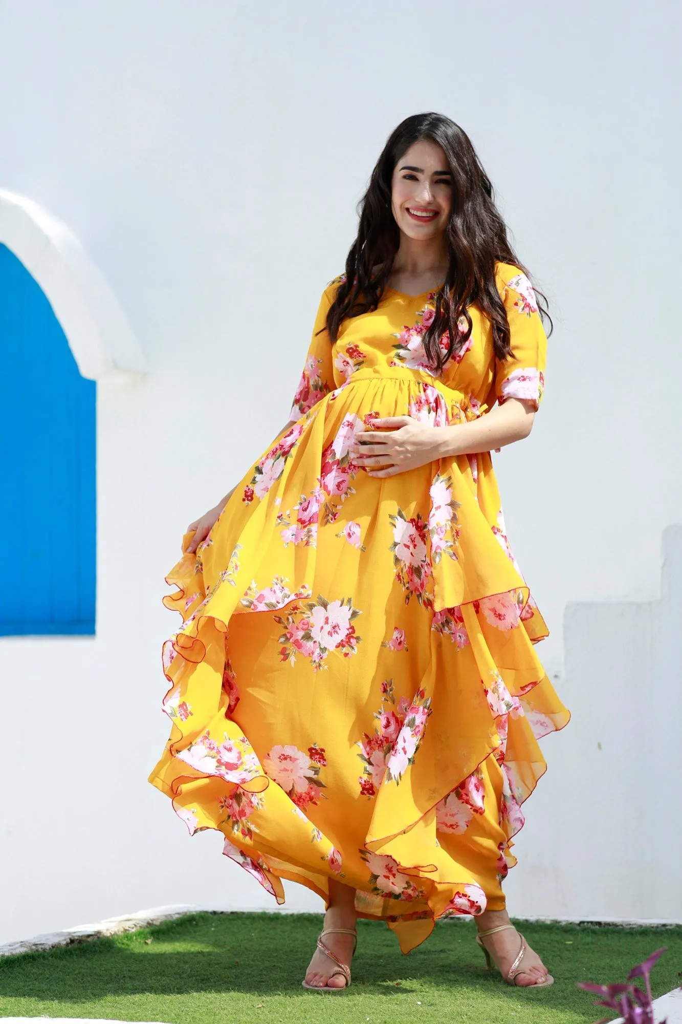 Honey Rose Pink Bloom Maternity Flow Dress