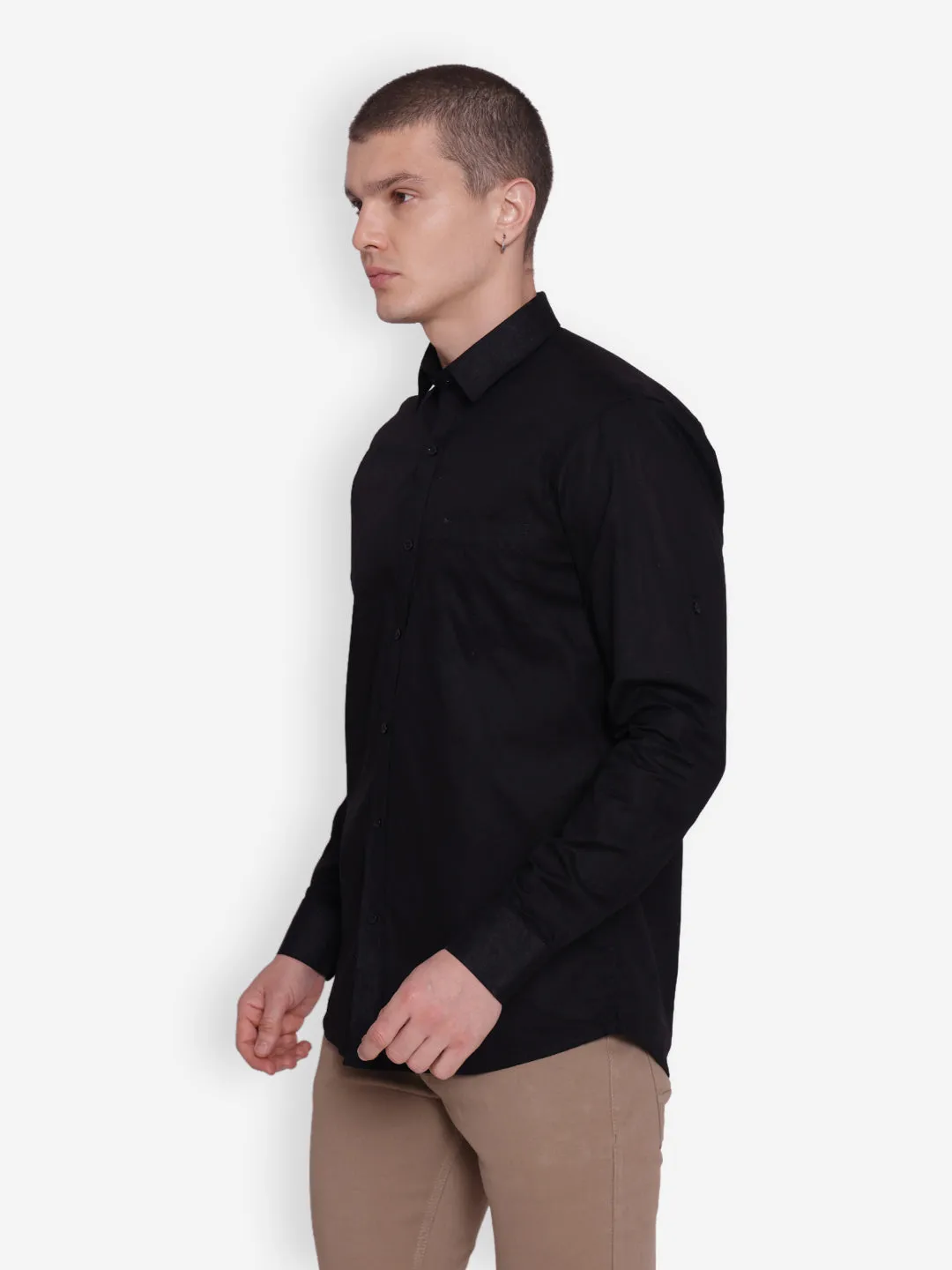 JUMP USA Men Black Solid Cotton Casual Shirts