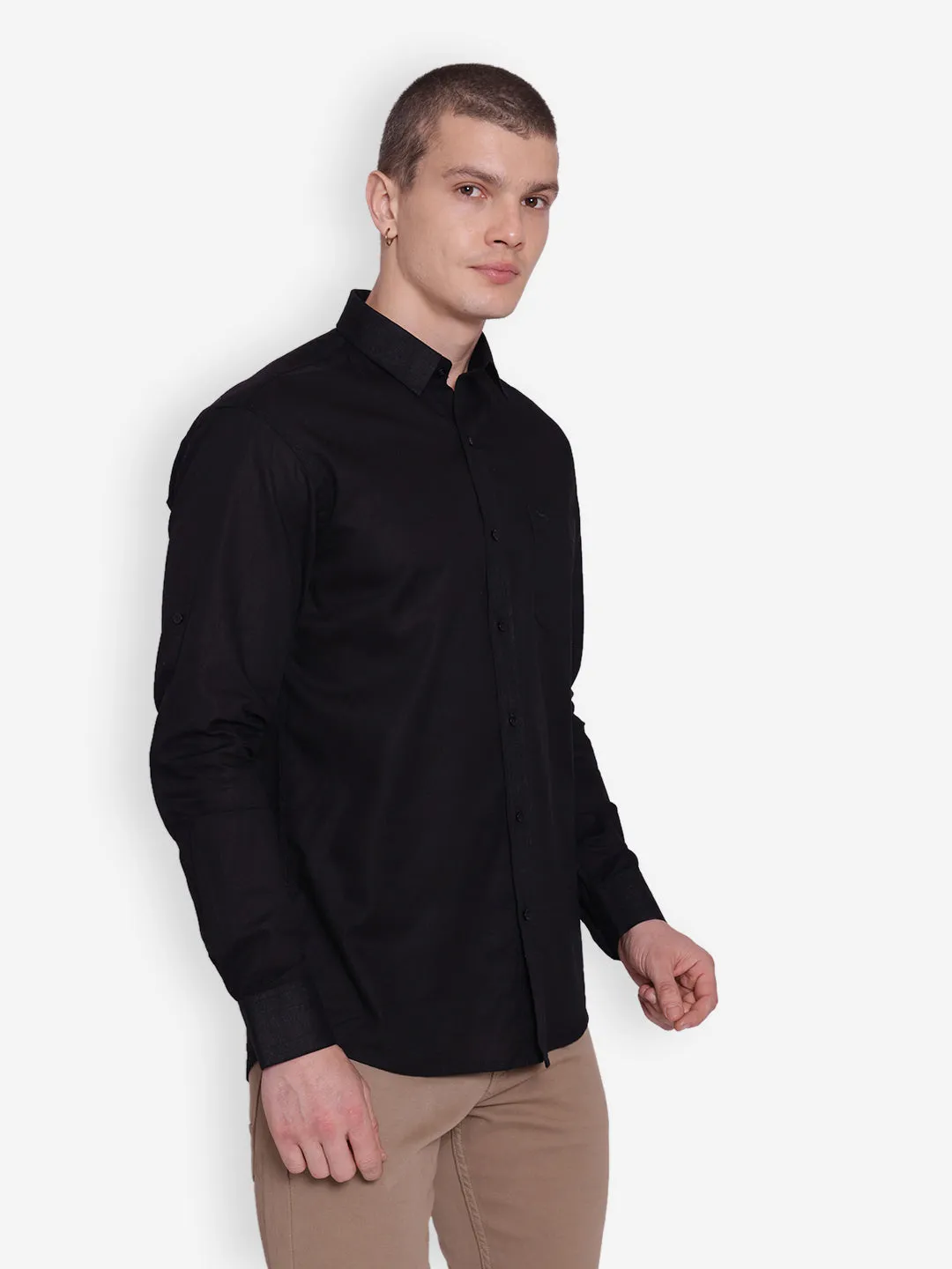 JUMP USA Men Black Solid Cotton Casual Shirts