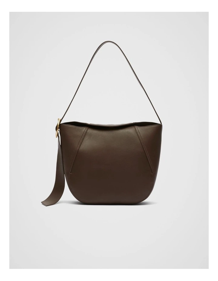 Leather Buckle Trim Shoulder Bag in Affogato