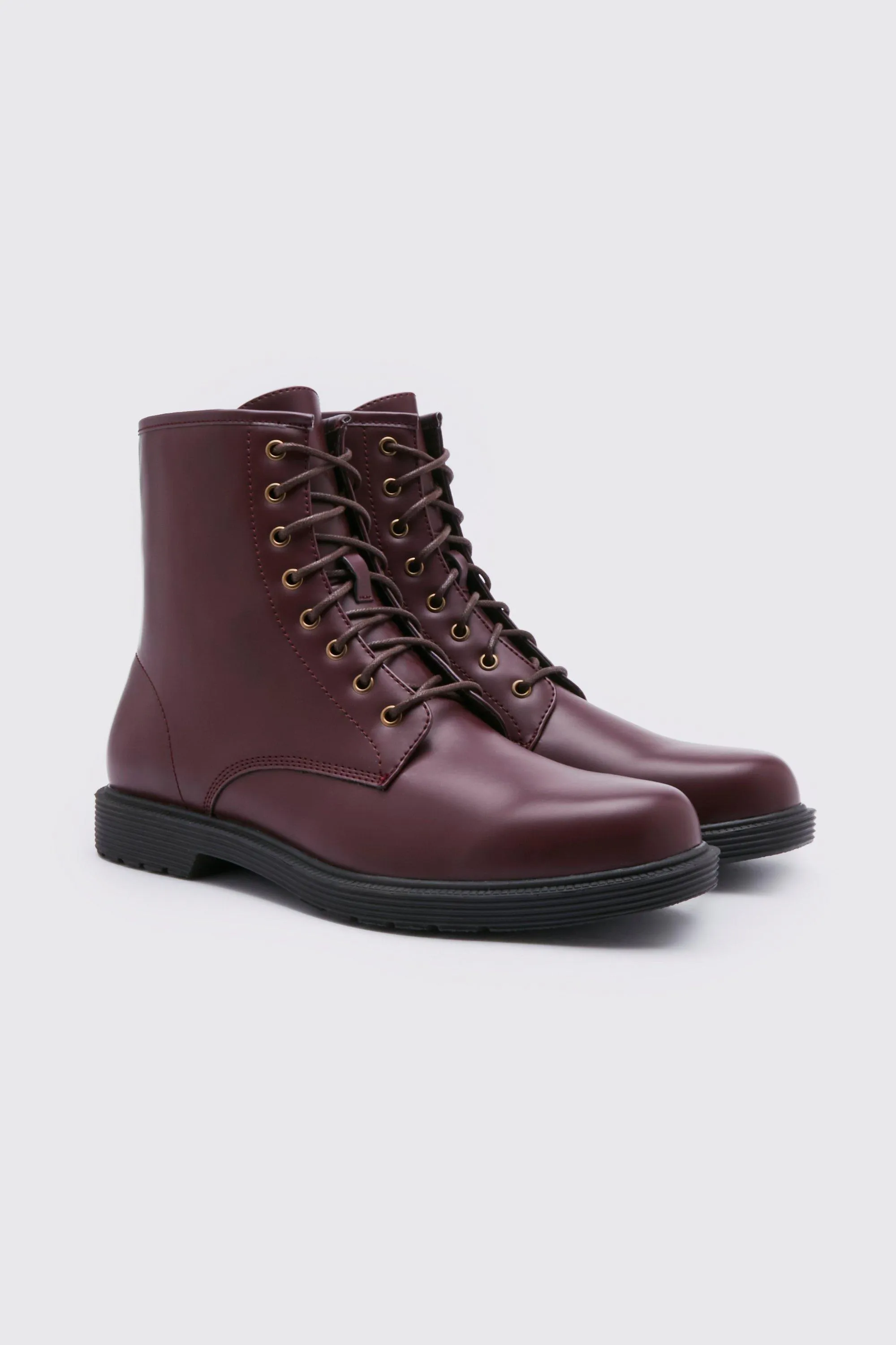 Leather Look Lace Up Boot | boohooMAN UK