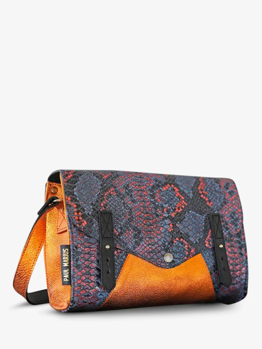 leather woman shoulder bag Blue,Orange - L'Indispensable Python Abyss Metallic Orange | PAUL MARIUS