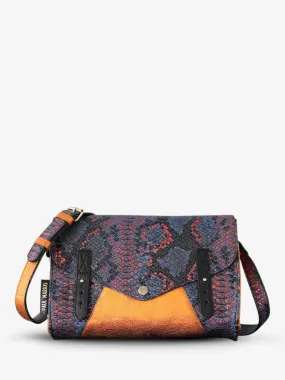 leather woman shoulder bag Blue,Orange - L'Indispensable Python Abyss Metallic Orange | PAUL MARIUS