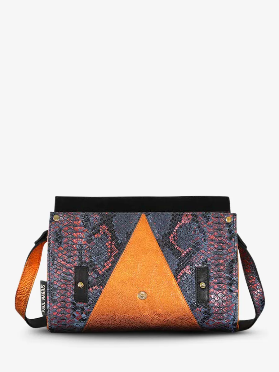 leather woman shoulder bag Blue,Orange - L'Indispensable Python Abyss Metallic Orange | PAUL MARIUS