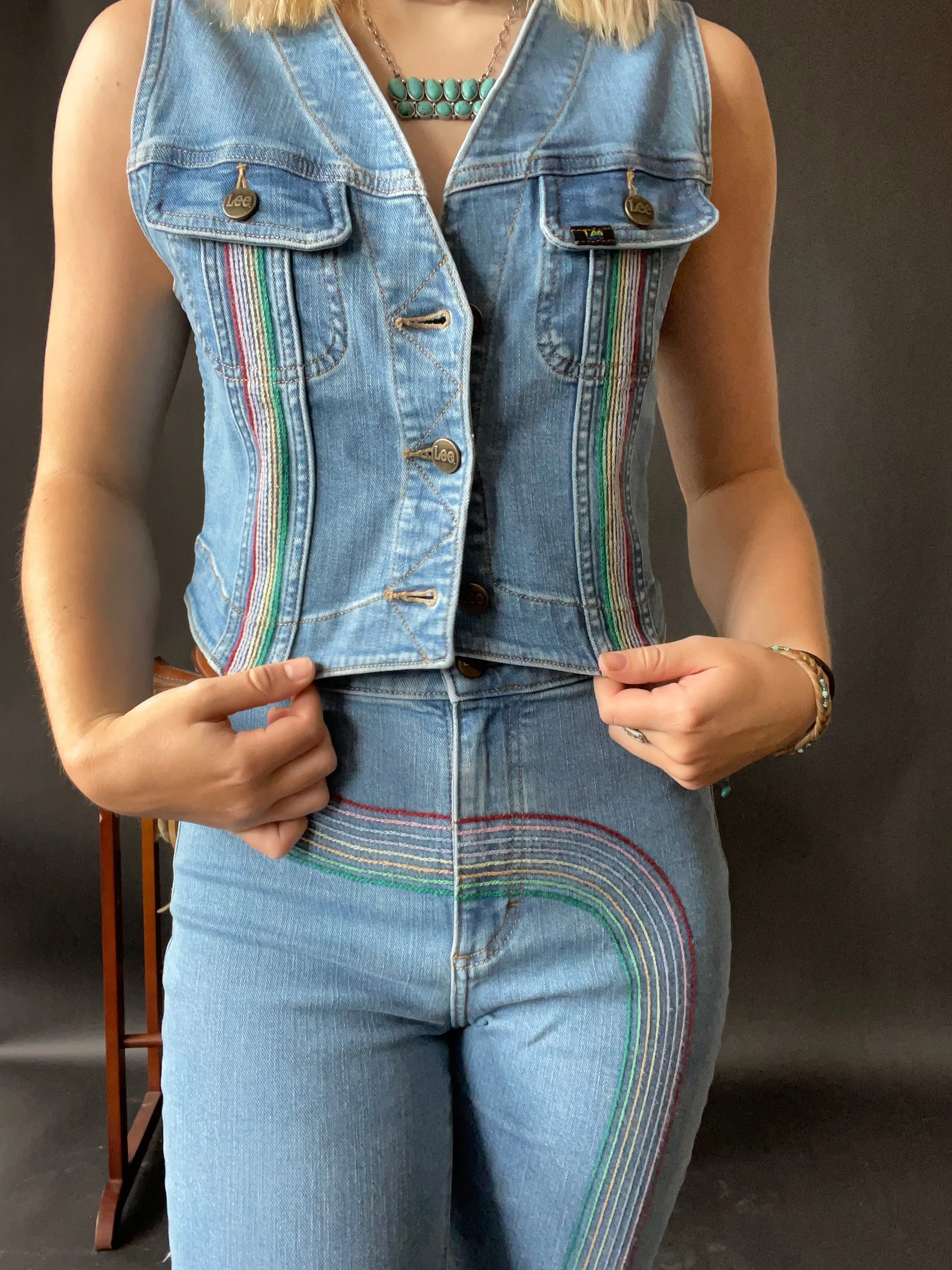 Lee Vintage Charlie's Angels Rainbow Denim Vest