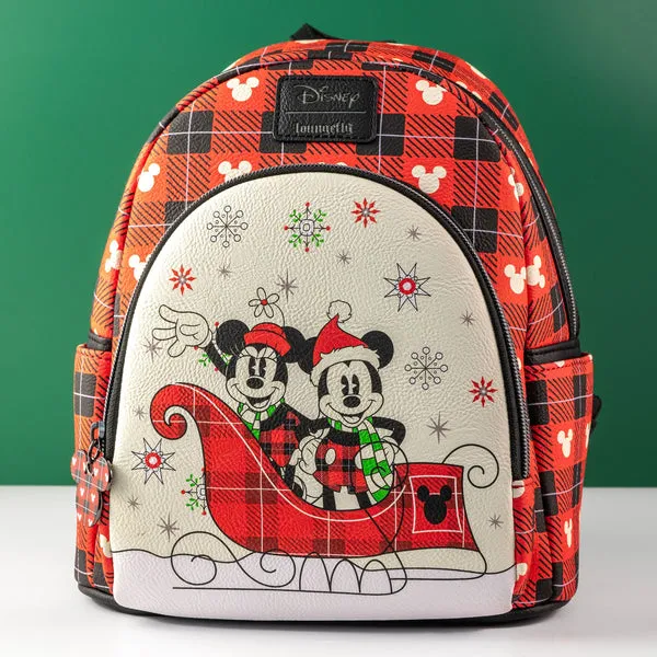 Loungefly x Disney Mickey and Minnie Christmas Sleigh Mini Backpack