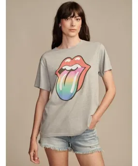 Lucky Brand Women's Rolling Stones Rainbow Tongue Boyfriend Tee