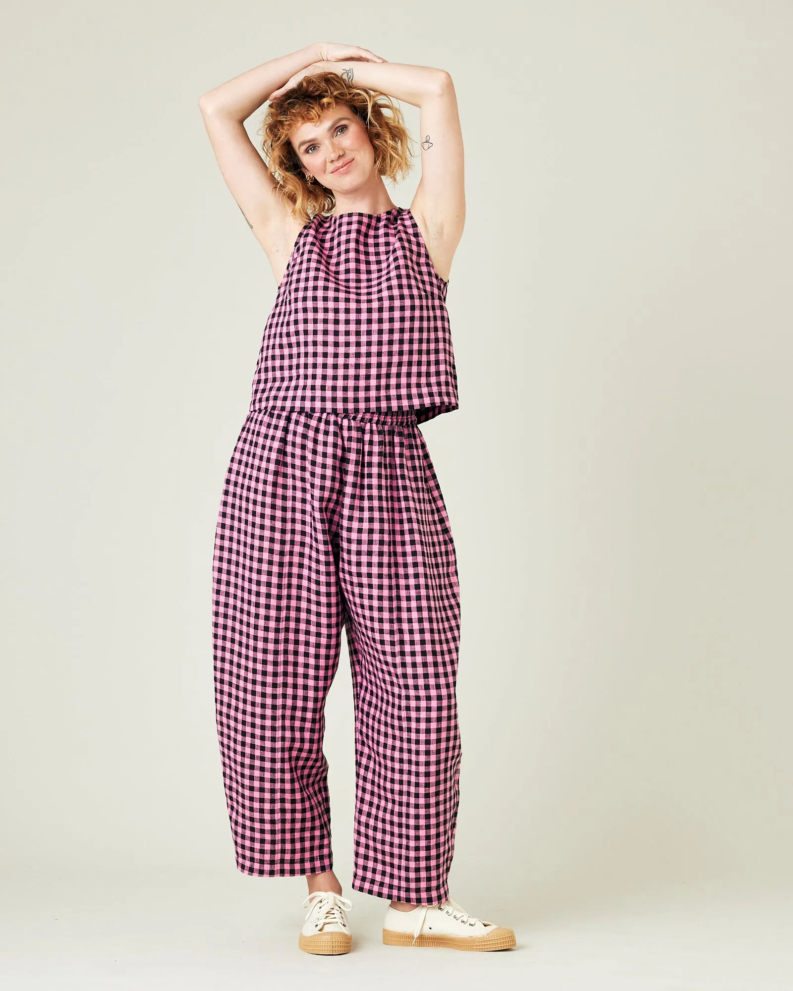 Mabel Pink & Black Gingham Linen Trousers