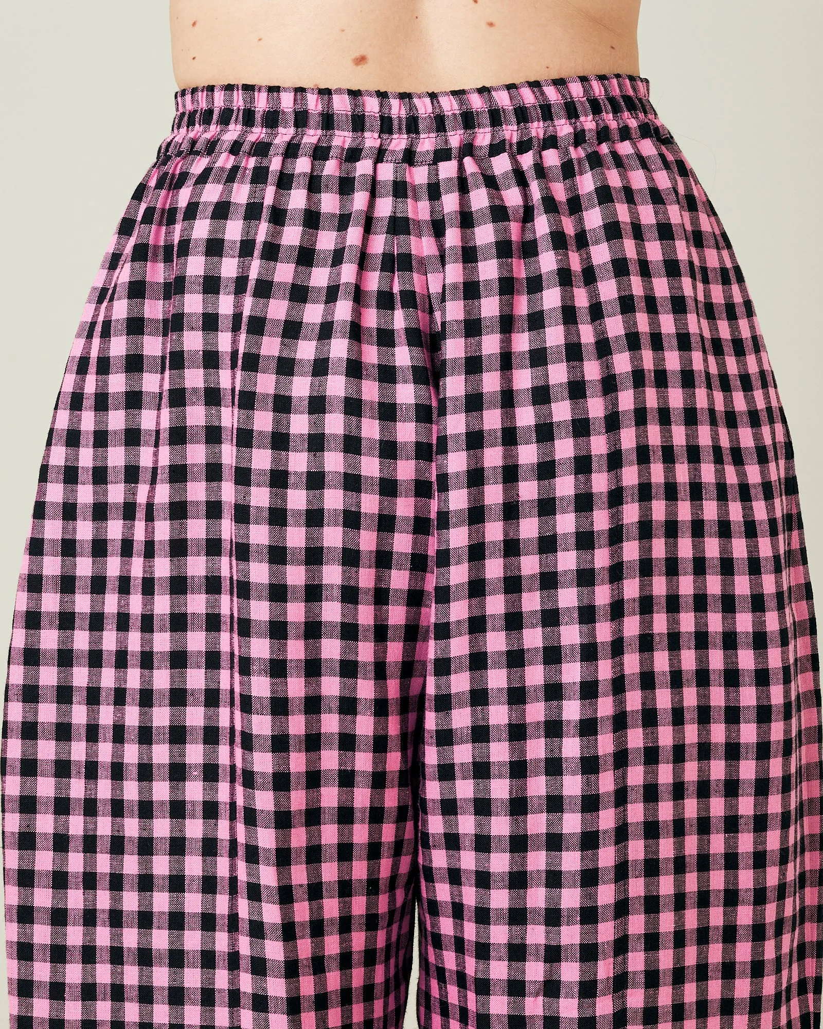 Mabel Pink & Black Gingham Linen Trousers