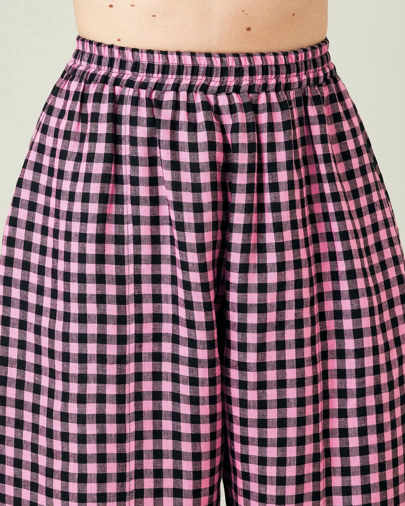 Mabel Pink & Black Gingham Linen Trousers