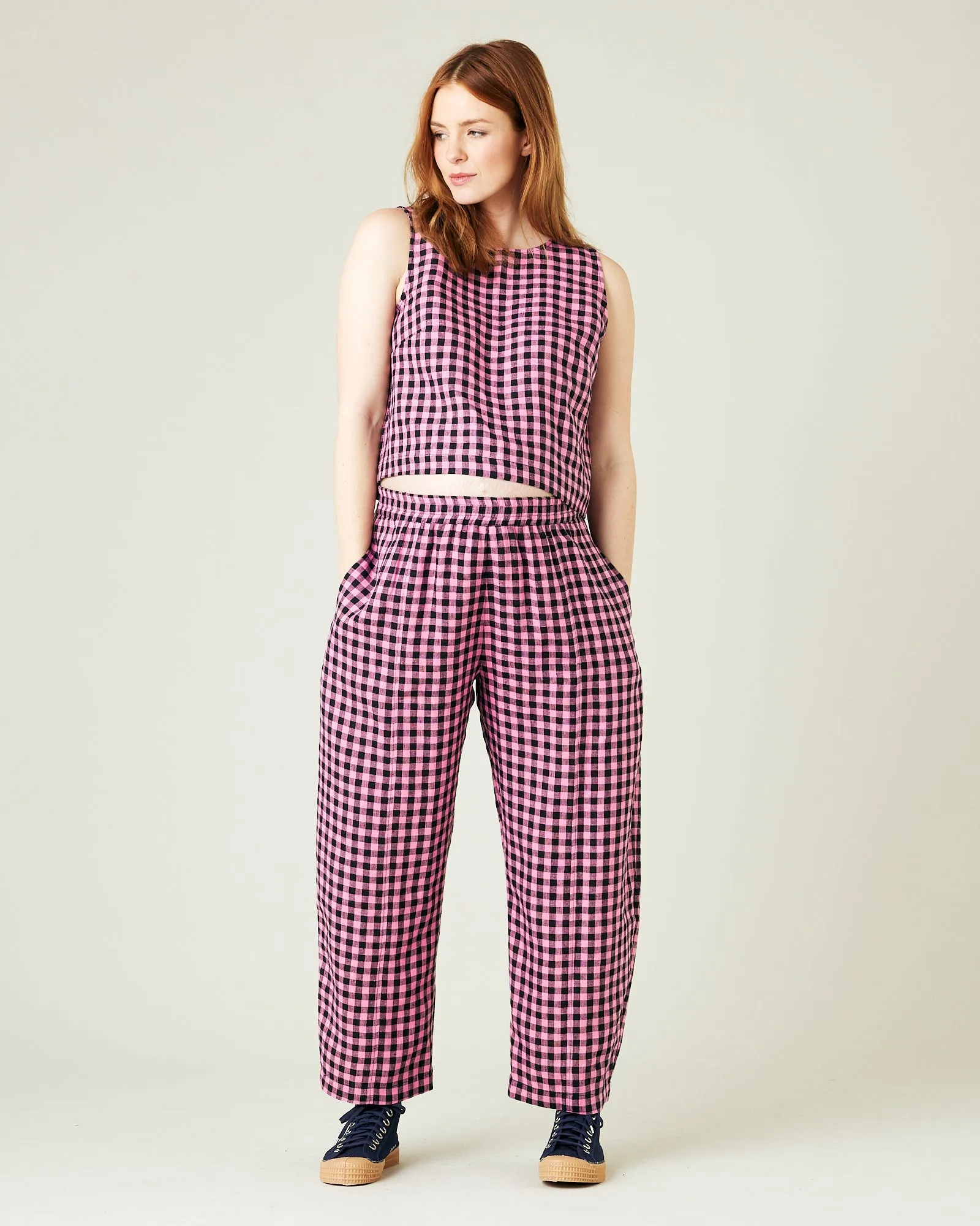 Mabel Pink & Black Gingham Linen Trousers