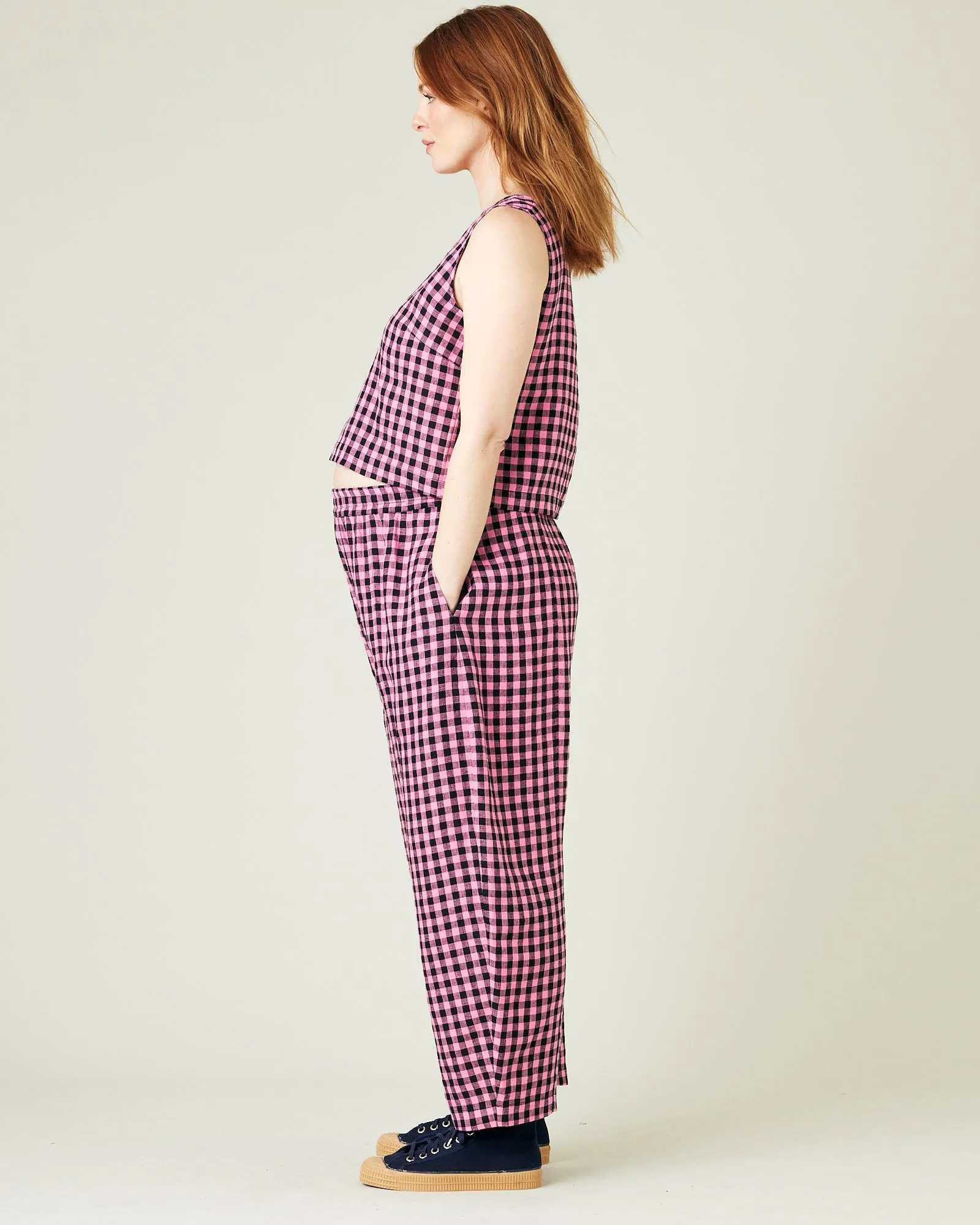 Mabel Pink & Black Gingham Linen Trousers