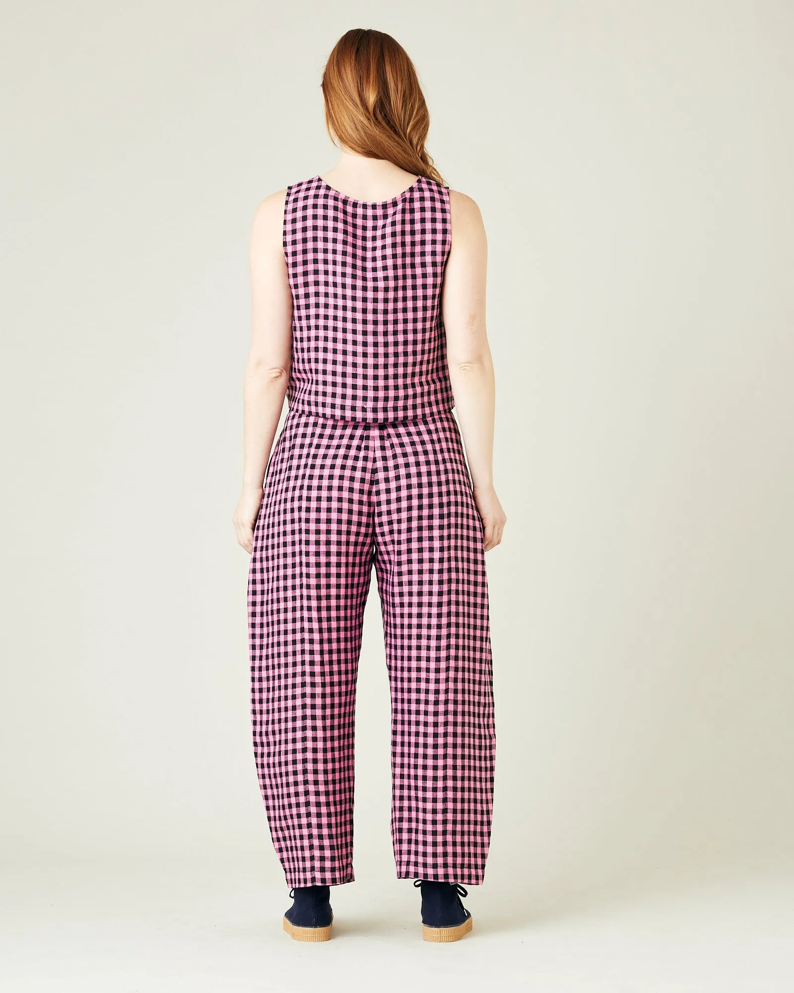 Mabel Pink & Black Gingham Linen Trousers