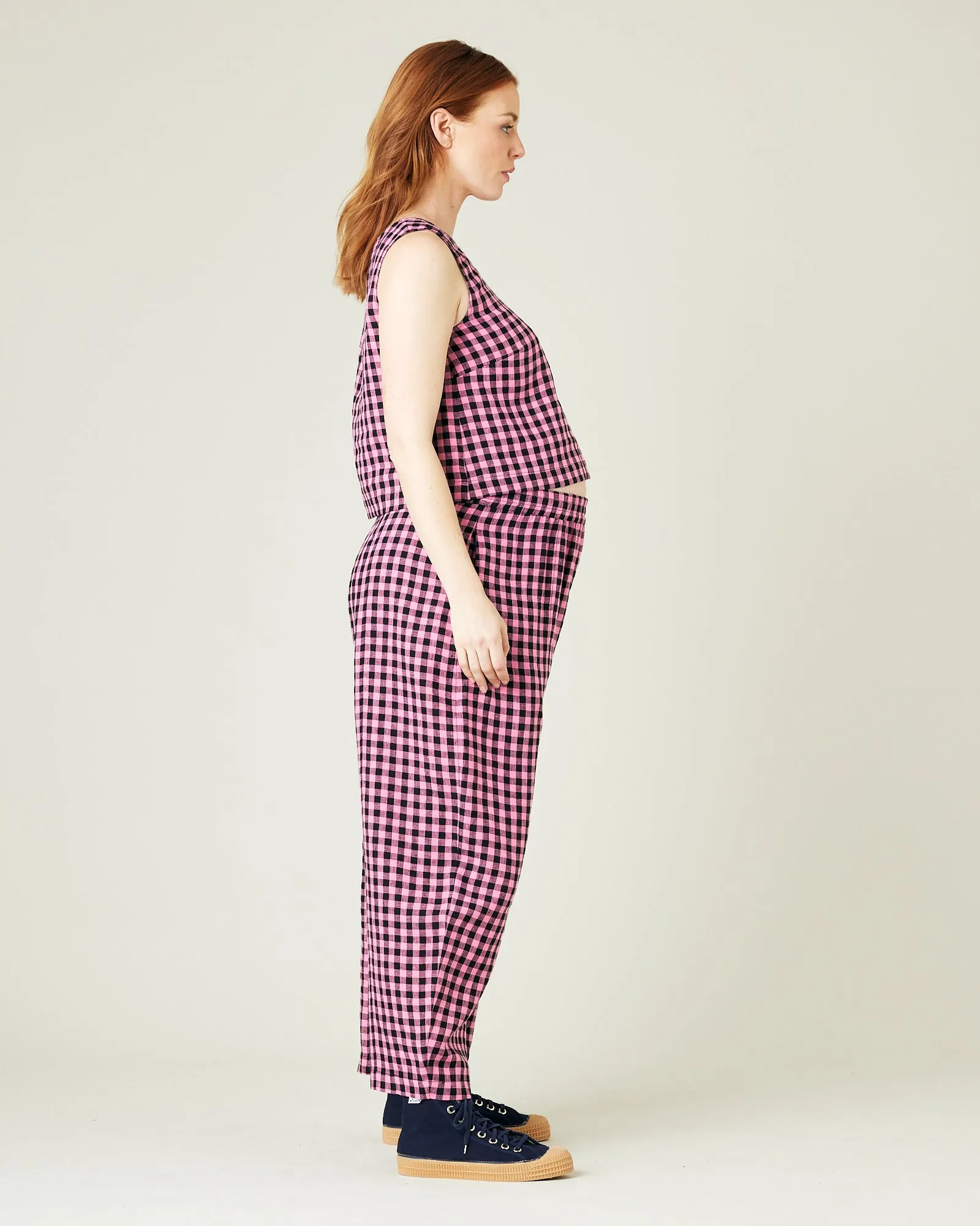 Mabel Pink & Black Gingham Linen Trousers