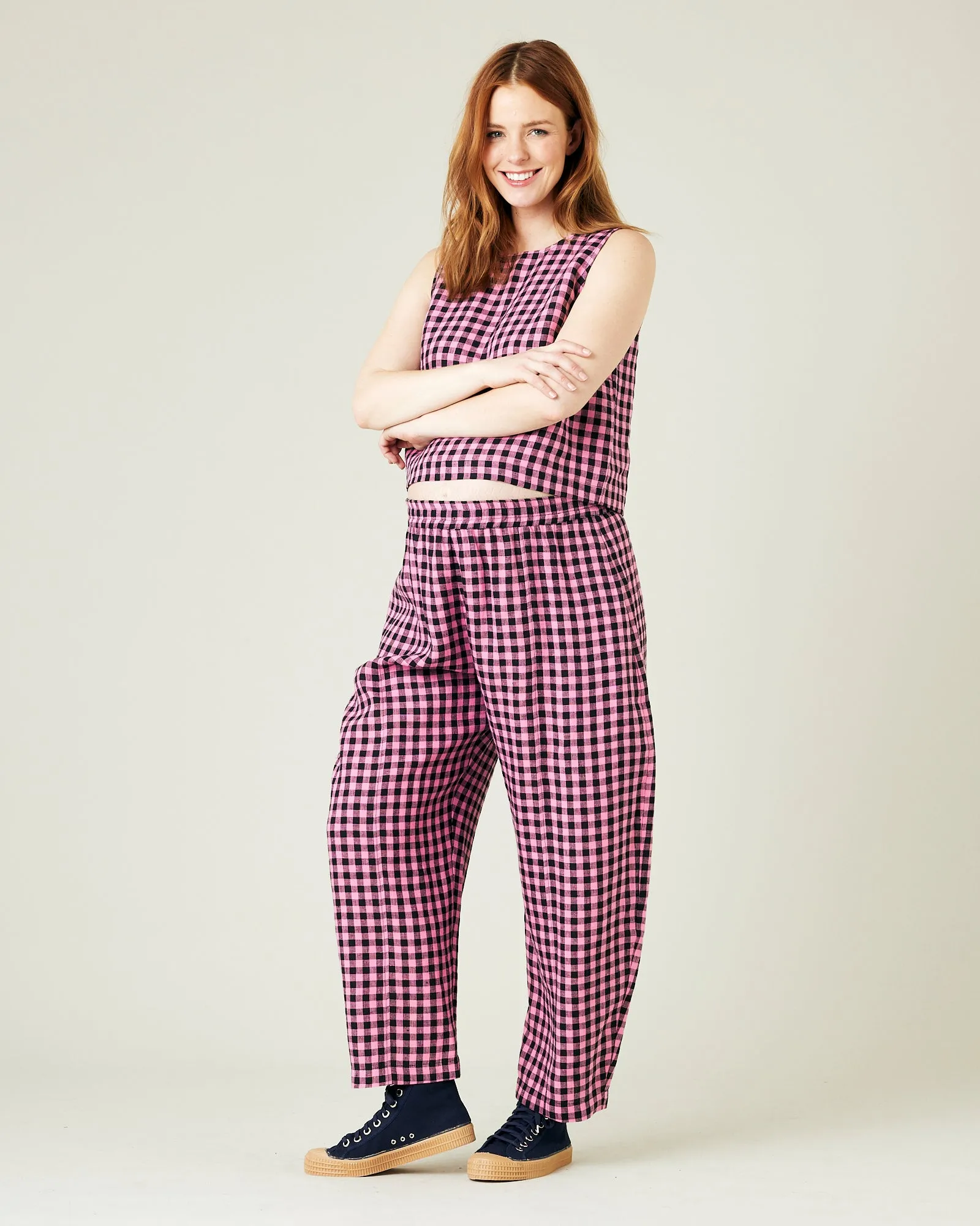 Mabel Pink & Black Gingham Linen Trousers