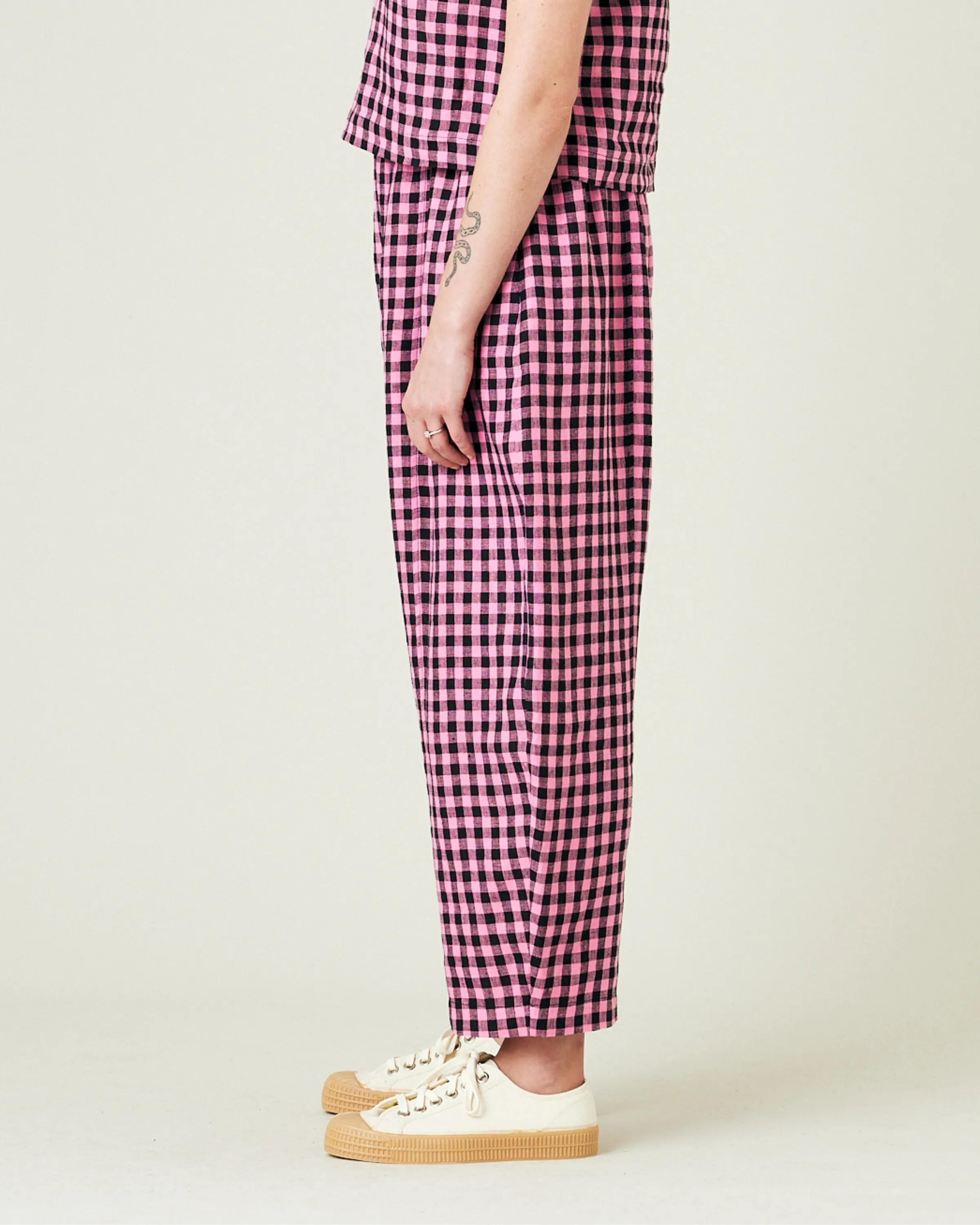 Mabel Pink & Black Gingham Linen Trousers