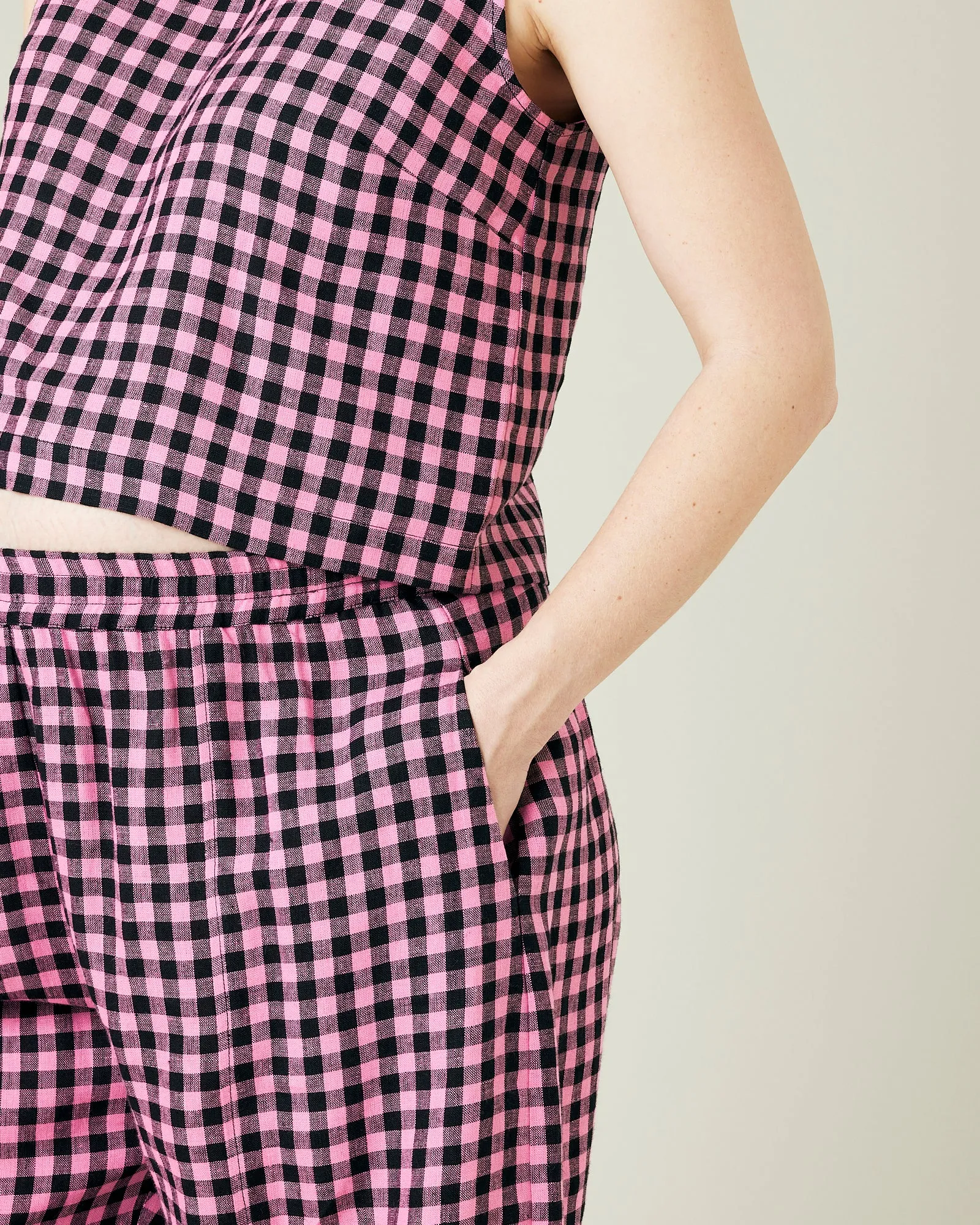 Mabel Pink & Black Gingham Linen Trousers