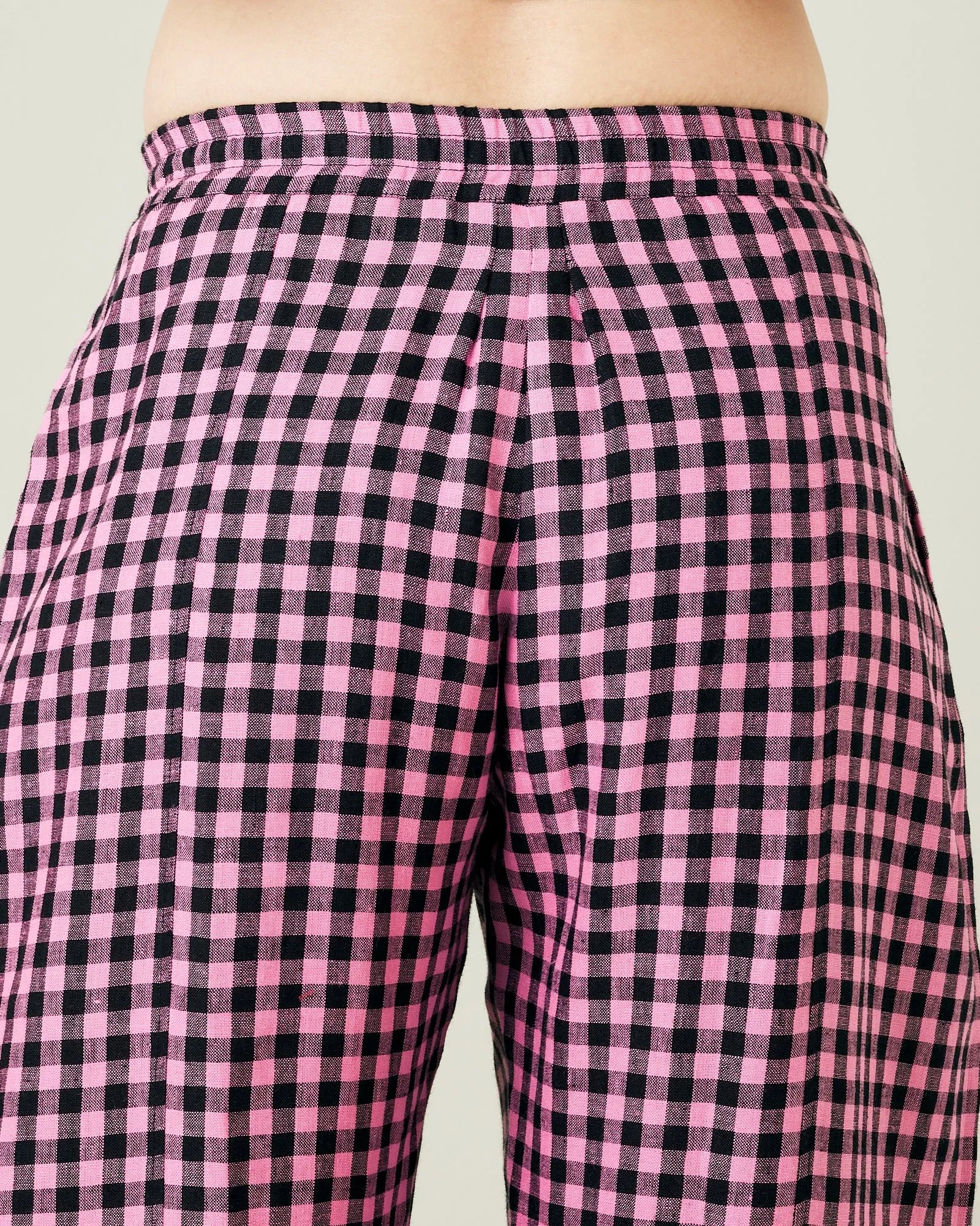 Mabel Pink & Black Gingham Linen Trousers