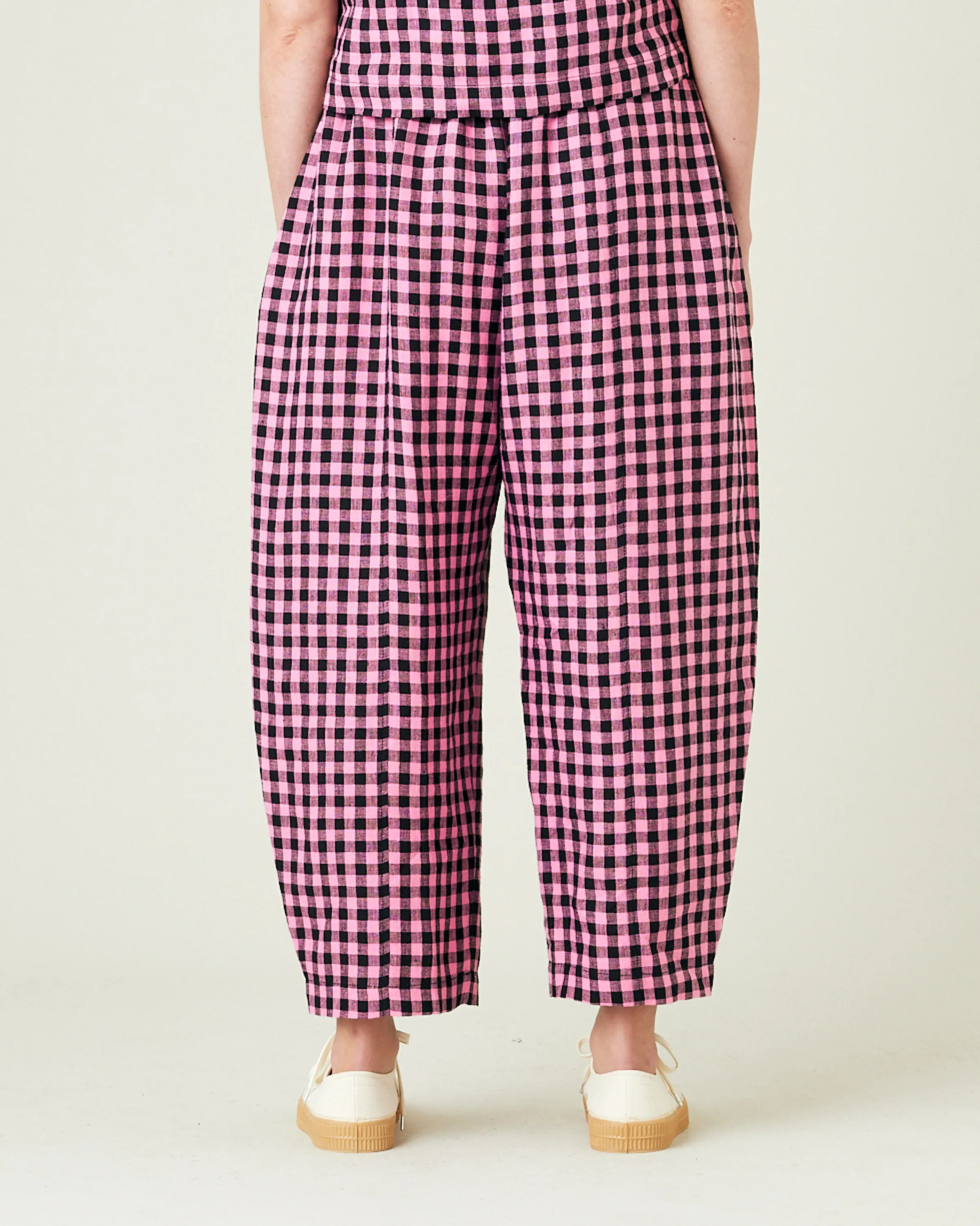 Mabel Pink & Black Gingham Linen Trousers