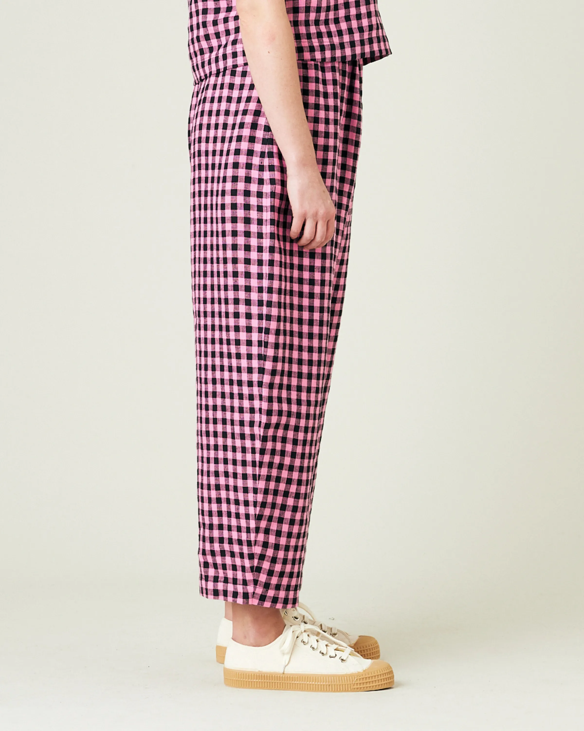 Mabel Pink & Black Gingham Linen Trousers