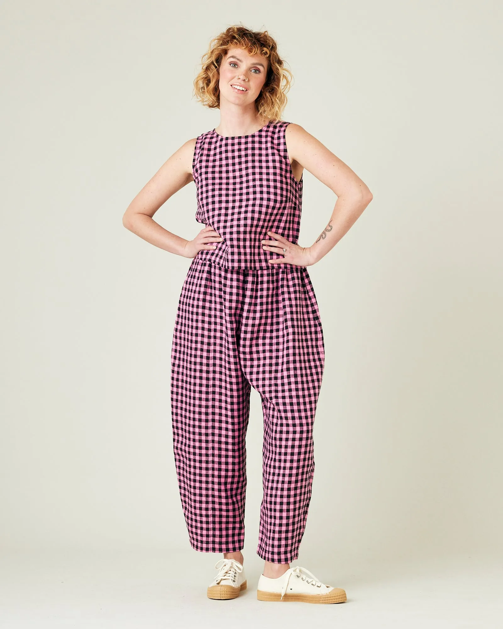 Mabel Pink & Black Gingham Linen Trousers