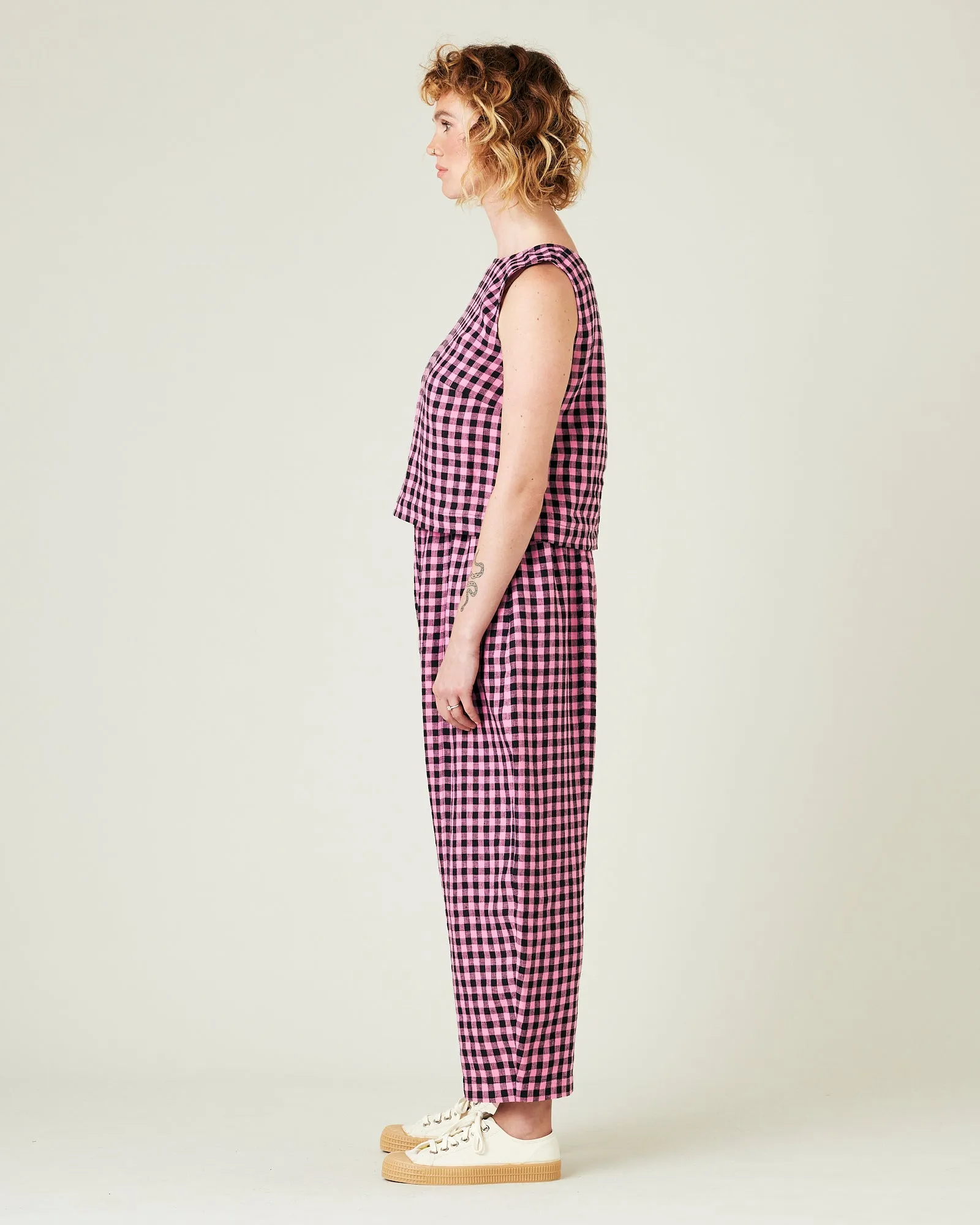 Mabel Pink & Black Gingham Linen Trousers