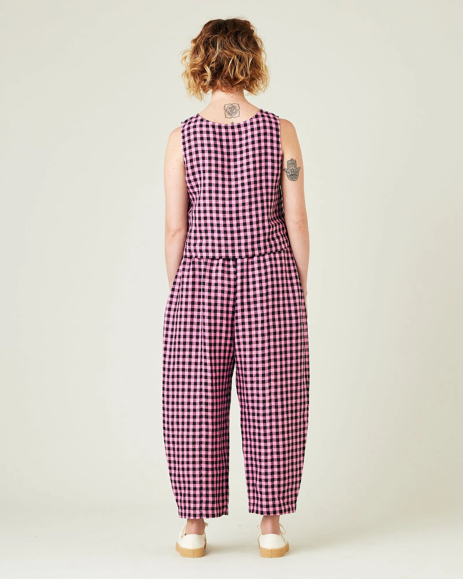 Mabel Pink & Black Gingham Linen Trousers