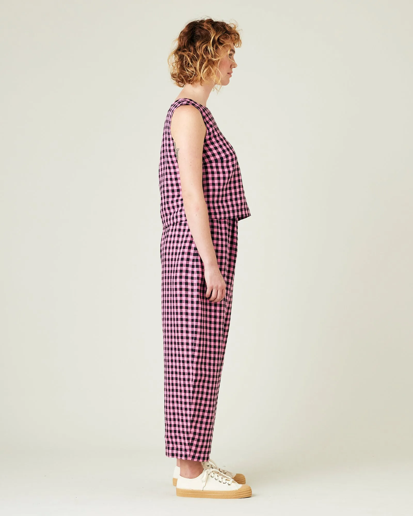 Mabel Pink & Black Gingham Linen Trousers