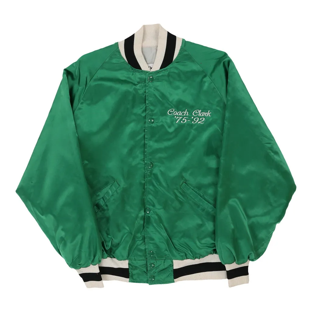 Made in USA. Buena Park Aquatics, Coach Clark '75-'92 Delong Baseball Jacket - Large Green Nylon