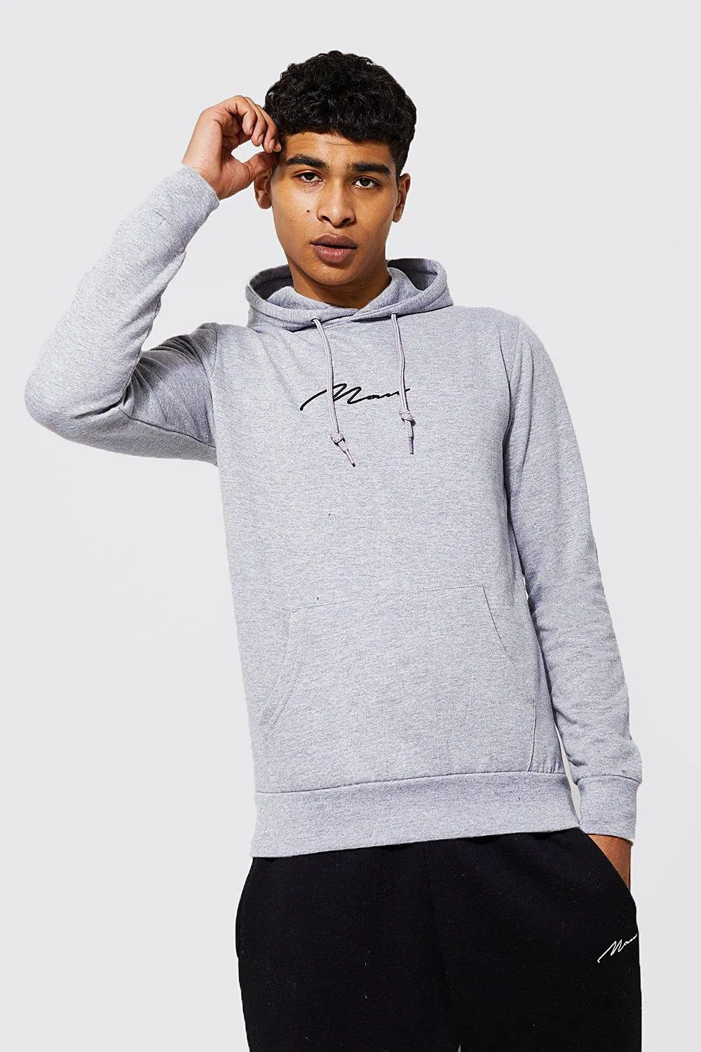 Man Signature Over The Head Hoodie | boohooMAN UK