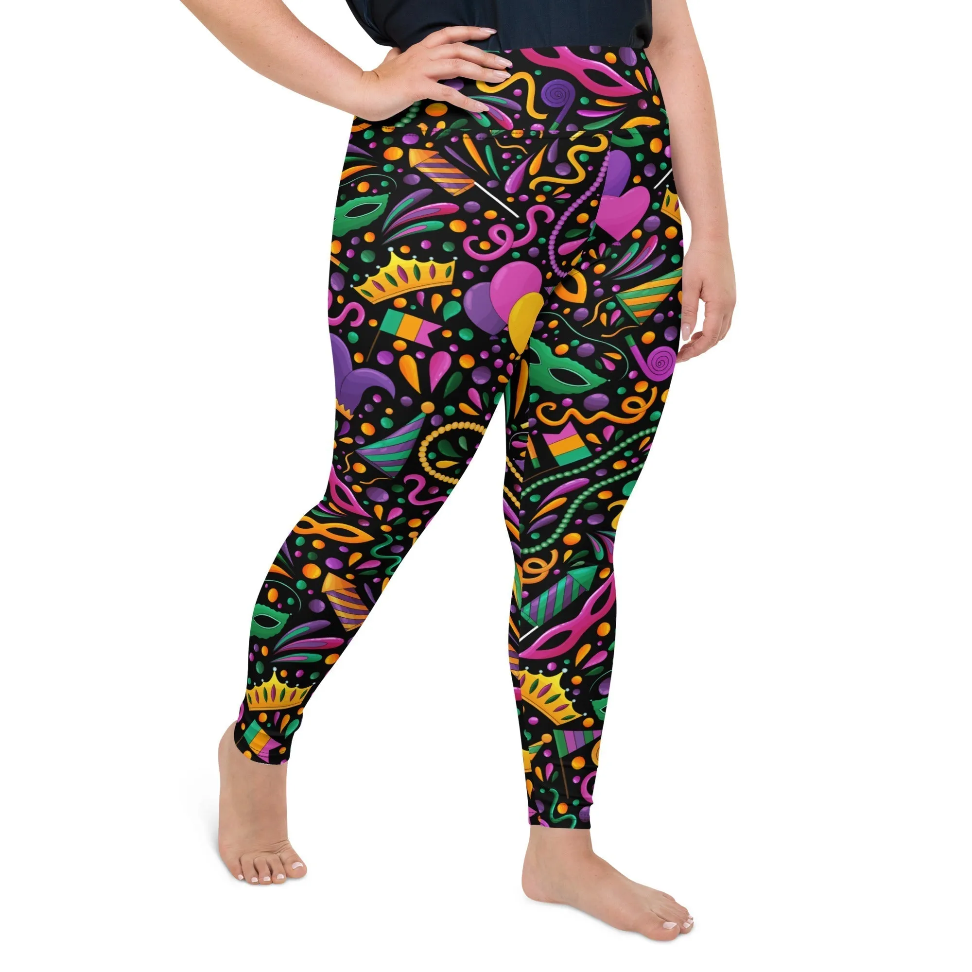 Mardi Gras Masks & Beads Party Plus Size Leggings