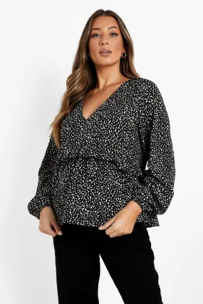 Maternity Animal Ruffle Smock Top