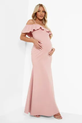 Maternity Cold Shoulder Frill Maxi Dress